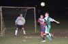 Gehider Garcia of Maidstone(left) and Mark Christensen of Bayberry(right) watching the ball in front of the Bayberry goal