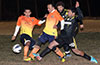 Who is going to get the ball? Mario Olaya(left), Luis Correa of Maidstone or Leonardo Garcia(rear), Martin Zuniga of Hampton FC
