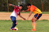 Emilio Espinoza of FC Tuxpan(left) trying to dribble past Diego Marles of Maidstone Market