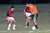 Gehider Garcia of Hampton FC(right) trying to get by Cristain Bautista(left) and Juan Villancencio of Cuenca FC