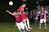 Mario Olaya of Maidstone(left) and Stiven Orrego of Tortorella jumping to head the ball