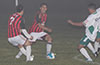 Cuenca FC on the left and FC Tuxpan on the right fighting it out in the heavy fog