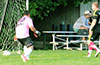 Just before the match is concluded, Andriy Pozdiakov of Hampton FC(#14,right) shot rolls in for a goal