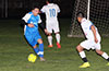 Stiven Orrego of Tortorella Pools(left) about to move the ball out of his side past Jarge Melgar of FC Tuxpan