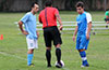 Luis Correa of Maidstone(left), referee Luis, and Eddie Lopez of Tortorella Pools getting ready to due the coin toss