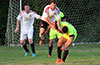 Leonardo Garcia of Bateman Painting jumping over Gerber Garcia of Hampton FC to get the ball