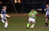 Juan Velazquez of FC Tuxpan controlling the ball as Jeff Esposito(left) and Manuel Lizano of Epso's look on