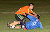 Antonio Padilla of Maidstone Market(right) sliding to steal the ball from Oscar Reinoso of Hampton FC