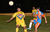 Romulo Tubatan of The Hideaway(right) blasted the ball past the head of Giovany Espinoza of FC Tuxpan
