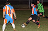 Marco Bautista of The Hideaway dribbling out of his half