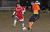 David Rodriguez of Tortorella Pools about to block the pass by Diego Marles of Maidstone Market