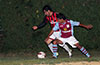 Marco Bautista of Cuenca FC(rear) and Angel Garces of Maidstone fighting for the ball