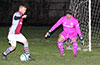 Andy Gonzalez of Maidstone(left) missing the shot on Antonio Chavez(center) of FC Tuxpan with Ivan Espinoza watching