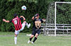 Marco Bautista of Cuenca FC(left) trying to kick the ball over John Cabrera of FC Tuxpan
