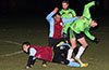 Antonio, Luis of Maidstone and Jose and Danny of Hampton FC fighting for the ball