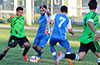 Gehider Garcia of Hampton FC(left) about to try to dribble past Rodolfo Marin(#5), Stiven Orrego(#7) of Tortorella Pools