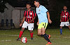 Gehider Garcia of Hampton FC(right) trying to get by Matthew Rojano of Sag Harbor