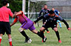 Miguel Bautista of FC Tuxpan, running past the ball in front of the Hampton FC goal