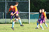 Christian Ezpinoza of FC Tuxpan(front) and Andre Gardini of Bateman(rear) jumping for the ball