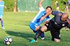 Edwin Arias of Tortorella Pools(rear) and Wilber Hernandez of Hampton FC fighting for the ball