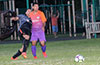 Gehider Garcia of Hampton FC(left) hitting the ball past Jose Gutierrez of FC Tuxpan