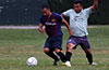 Xavi Piedramartel of Maidstone(left) protecting the ball from Alberto Carreto of FC Tuxpan