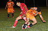 Marvin Martinez of FC Tuxpan(right) and Roberto Meza(left) of Sag Harbor fighting for the ball