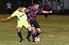 John Romero of Maidstone(left) and Donald Martinez of FC Tuxpan fighting for the ball