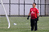 Liga de Gulag team manager Christian Loja in the goal