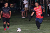 Josue Lucero(left) and goalie Jonnathan Barros of Liga de Gulag