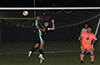 Gehider Garcia(front) and Brandon Ospina of Maidstone Market trying to head the ball into the FC Tuxpan goal