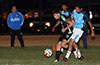 Brandon Ospina(left) of Maidstone Market and Nelson Moran of Napoli going for the ball